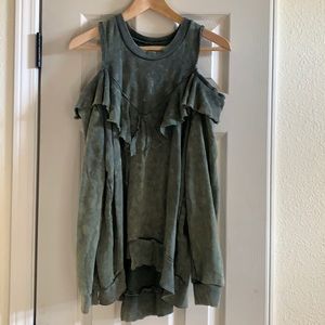 Distressed cold shoulder top